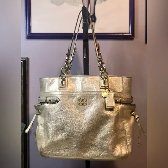 Coach Metallic Gold Bag Purse - Picture 3 of 12